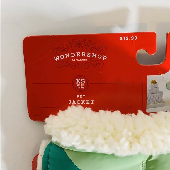 Wondershop Dog Puffer Jacket Aqua V Stripe Sherpa Lined Cat Vest XS 10 Lbs - Picture 6 of 6